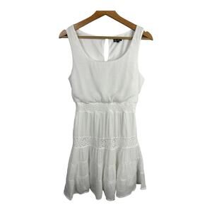 Lily Rose Womens size Medium Tiered White Gauzy Boho Sleeveless Mini Dress White